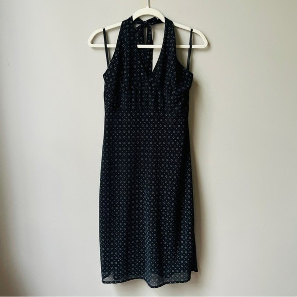 Vintage Y2K Dress Women's 12 Black White Dots Circles Empire Waist Halter Neck